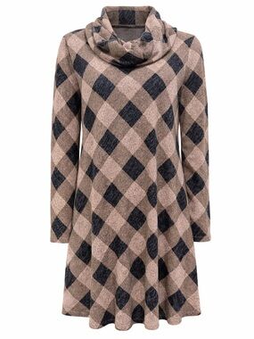 Papillon Cowl Neck Sweater Dress XL Plaid Tunic Soft Stretch